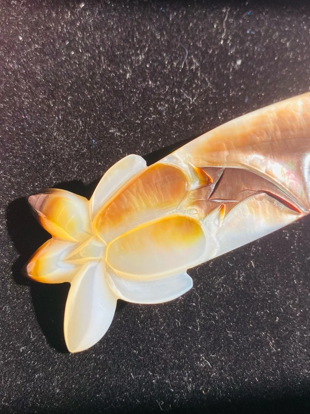Vintage Mother of Millions Pearl Tahiti Letter Opener 33.49g Plumeria 7” Palm